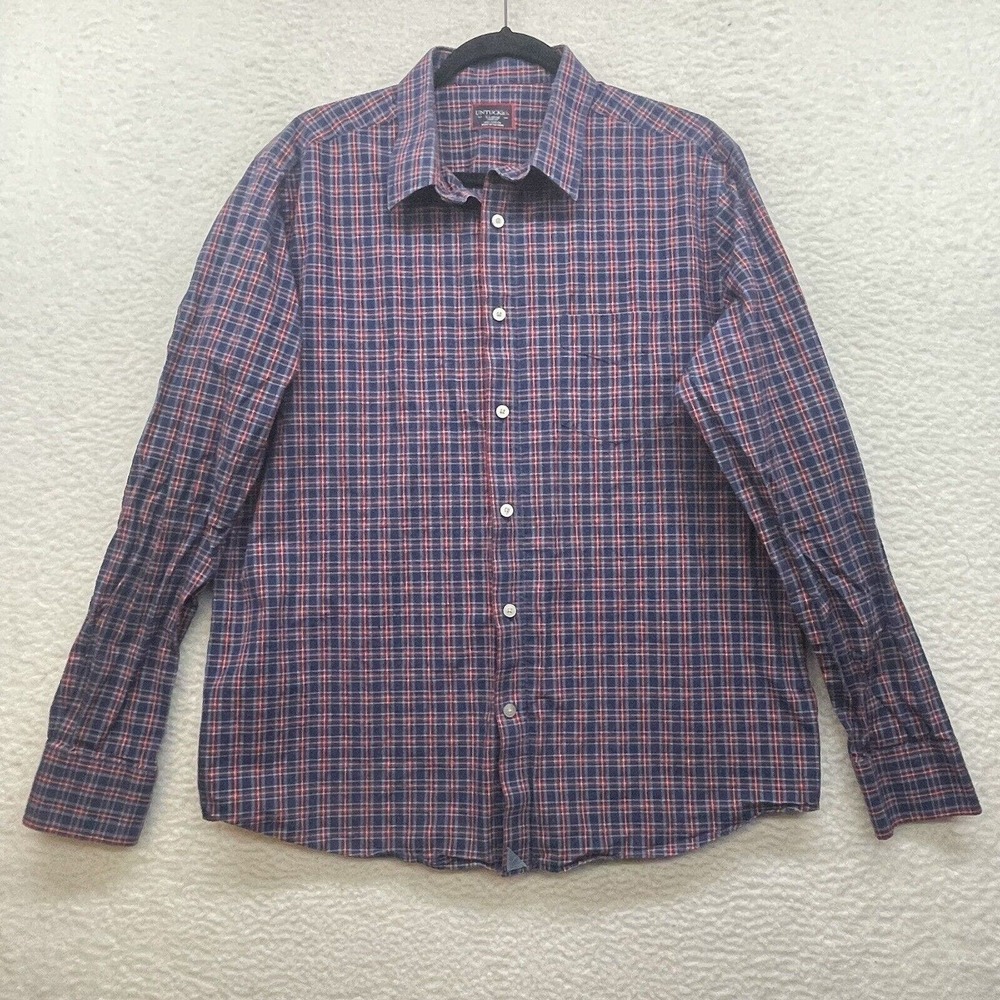 Untuckit Shirt Mens Extra Large Red Blue Tartan Plaid Slim Fit Button Down Prep